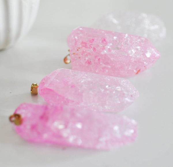 EP Pendentif cristal rose, fournitures créatives, pendentif pierre, support doré, création bijoux, pierre naturelle,quartz rose,quartz naturel