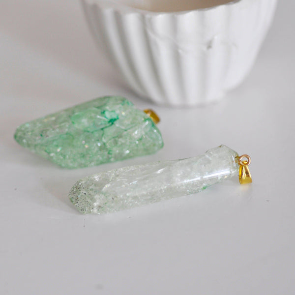 EP Pendentif cristal vert transparent doré,fournitures créatives,pendentif, pendentif pierre,cristal naturel, pendentif cristal,G2355