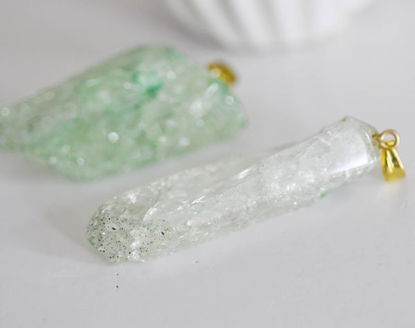 EP Pendentif cristal vert transparent doré,fournitures créatives,pendentif, pendentif pierre,cristal naturel, pendentif cristal,G2355