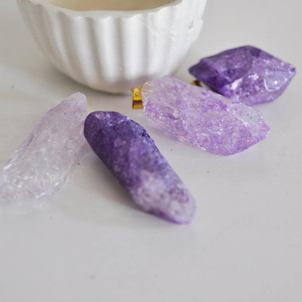 EP Pendentif cristal violet, fournitures créatives,pendentif pierre, support doré, création bijoux, pierre naturelle,quartz rose,quartz naturel
