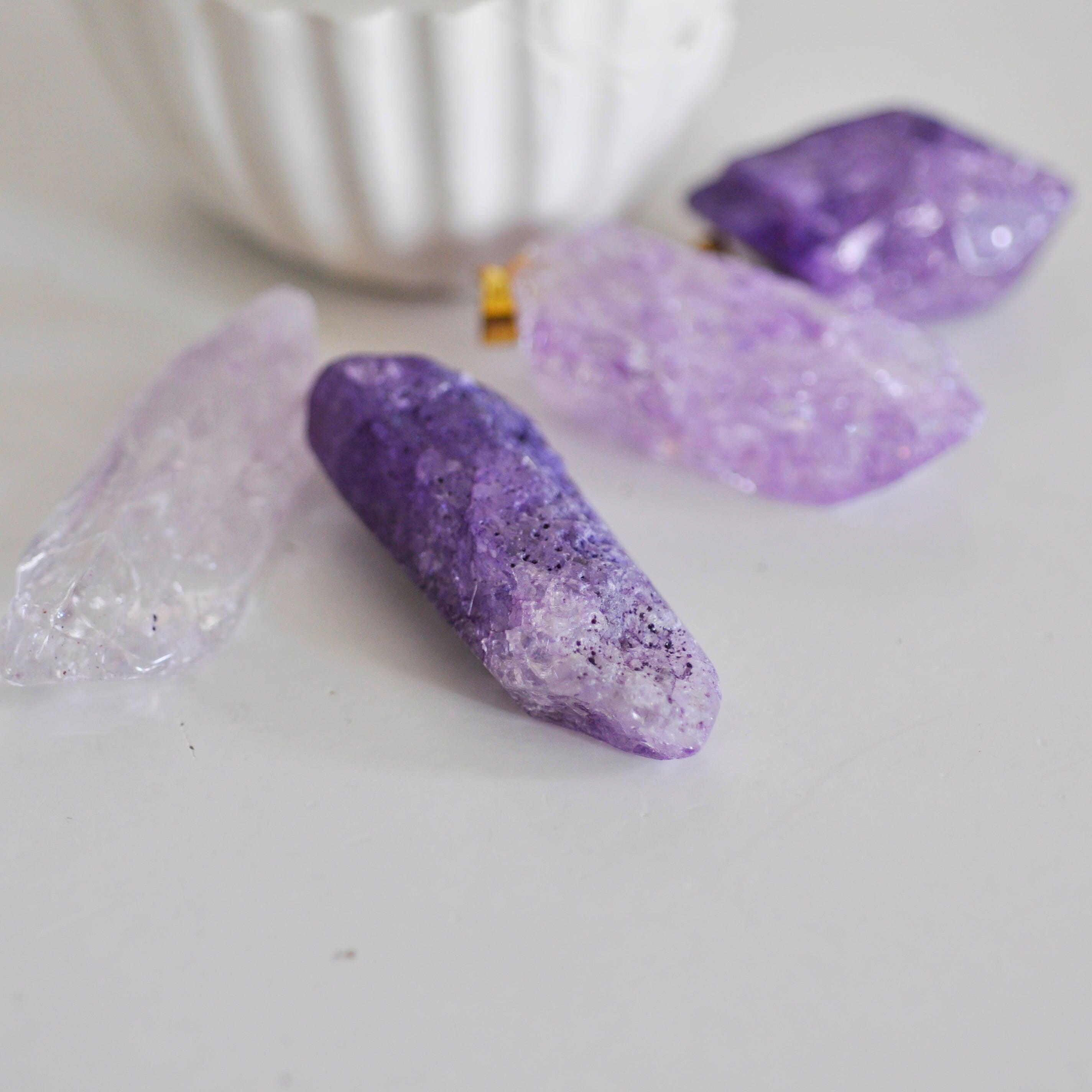 EP Pendentif cristal violet, fournitures créatives,pendentif pierre, support doré, création bijoux, pierre naturelle,quartz rose,quartz naturel