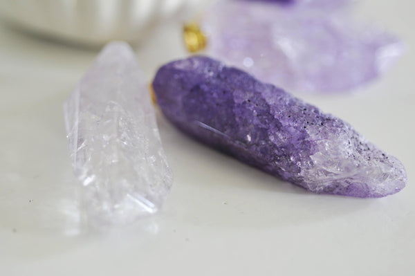 EP Pendentif cristal violet, fournitures créatives,pendentif pierre, support doré, création bijoux, pierre naturelle,quartz rose,quartz naturel