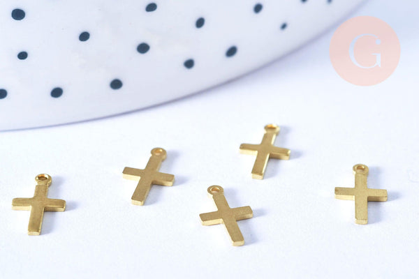 EP-Pendentif croix laiton brut 10mm x5 (G6446)