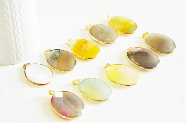 EP Pendentif doré agate colorée, fournitures créatives, pendentif pierre, support doré, création bijoux,agate,pierre naturelle,35-56mm-G2043