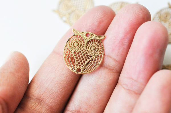 EP-Pendentif estampe filigrane chouette hibou laiton or rose 18mm, x 2, G4118