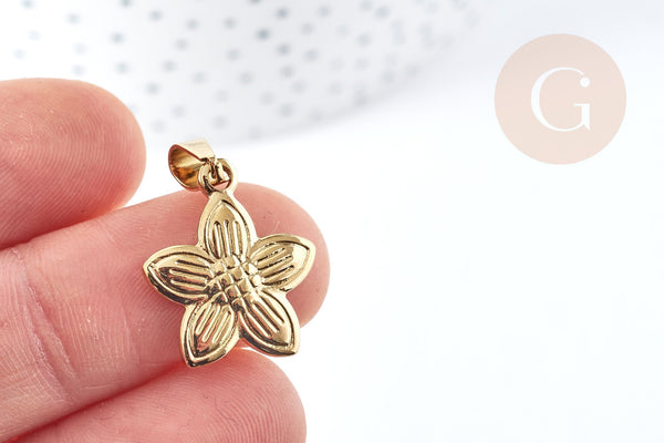 EP Pendentif fleur acier 304 inoxydable doré 20mm, pendentif sans nickel pour création bijoux acier, x1 G8722
