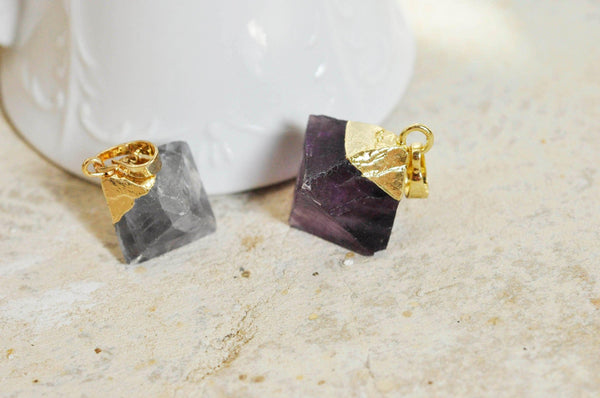 EP Pendentif fluorite,fluorite naturel, pierre brute, création bijoux, pendentif doré, creation bijoux, pierre naturelle, x1,G1516