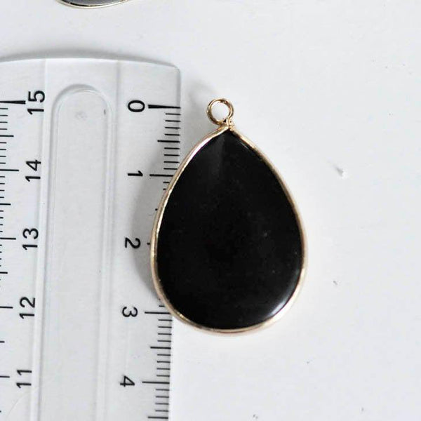 EP Pendentif goutte agate noire doré, fournitures créatives,pendentif agate, pendentif pierre,agate naturelle, pendentif noir,35mm G295
