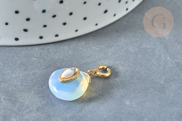 EP-Pendentif goutte amulette opalite acier inoxydable doré 21mm, x1 G7643