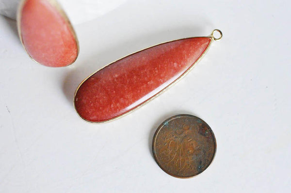 EP Pendentif goutte jade rouge doré, fournitures créatives,pendentif jade, pendentif pierre,jade naturel, jade rouge,58mm-G1766