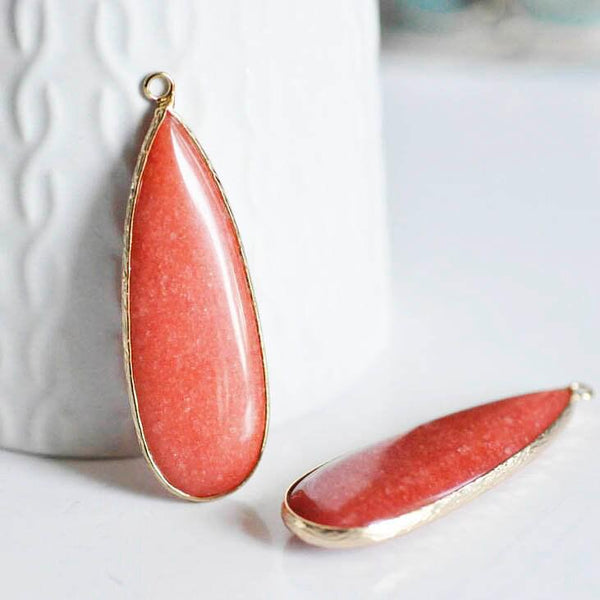 EP Pendentif goutte jade rouge doré, fournitures créatives,pendentif jade, pendentif pierre,jade naturel, jade rouge,58mm-G1766
