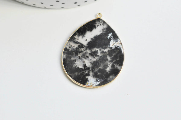 EP Pendentif goutte opale noire, pendentif bijoux pierre naturelle 41mm, x1 G3359