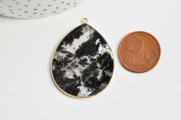 EP Pendentif goutte opale noire, pendentif bijoux pierre naturelle 41mm, x1 G3359