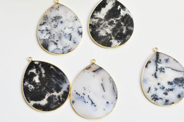 EP Pendentif goutte opale noire, pendentif bijoux pierre naturelle 41mm, x1 G3359