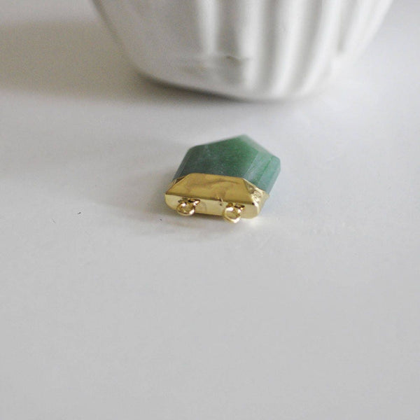 EP Pendentif hexagonal aventurine verte,fournitures créatives, aventurine naturelle,pendentif pierre, support doré, pierre naturelle, 33mm