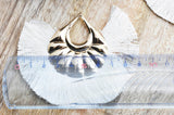 EP -Pendentif large pompon fil blanc écru support doré,pendentif en fil sur support doré, 85-92mm, x 2, G4537