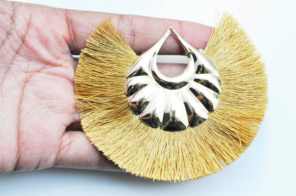 EP Pendentif large pompon fil doré support doré 85-92mm, x2 G4532