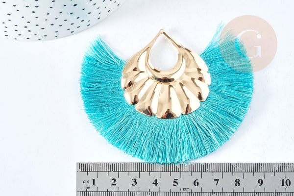 EP-Pendentif large pompon fil vert support fer doré 85-92mm,pendentif bijoux xxL, x 2 G8386