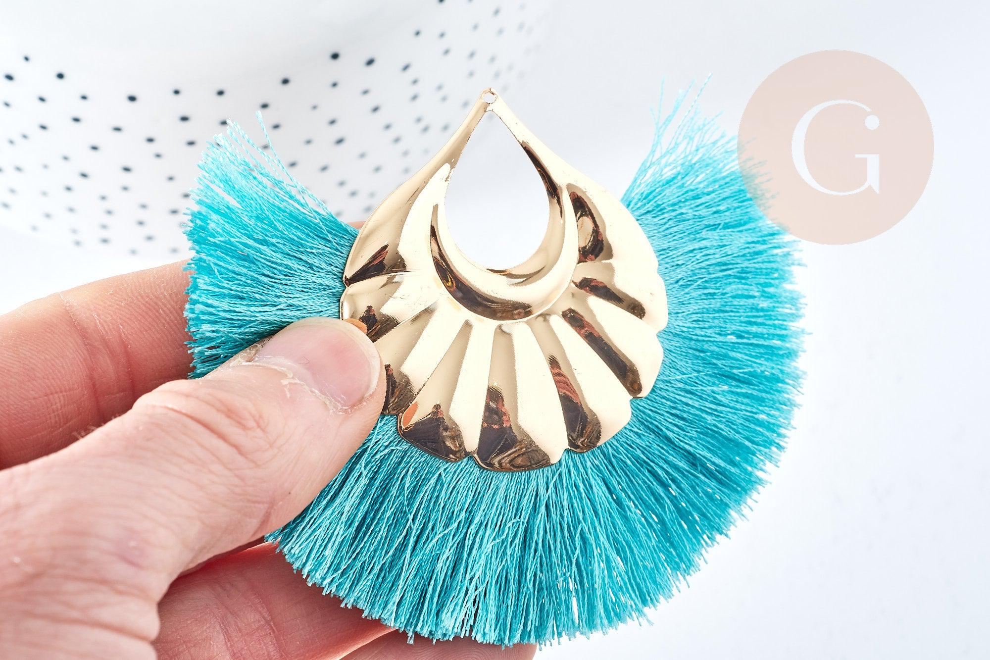 EP-Pendentif large pompon fil vert support fer doré 85-92mm,pendentif bijoux xxL, x 2 G8386