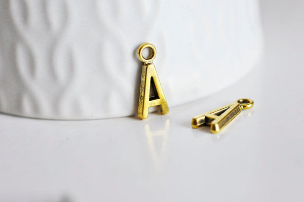 EP Pendentif lettre pour A doré, fourniture créative, alphabet,pendentif lettre alphabet,argent tibétain doré,création bijoux,x 10, 16mm