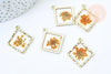 EP Pendentif losange résine fleur séchée 30mm, pendentif paquerette blanche et or, création de bijoux originaux, x1 G5595