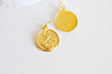 EP-Pendentif médaille ronde ancre acier doré, pendentif doré,sans nickel,laiton doré, création bijoux,médaille or,2.2cm-G1900