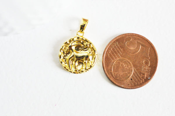 EP Pendentif médaille ronde capricorne laiton doré 18K 16.5mm, x1 (G5333)