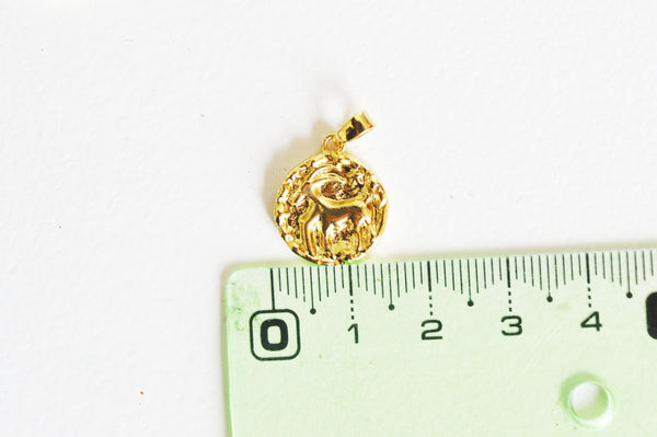 EP Pendentif médaille ronde capricorne laiton doré 18K 16.5mm, x1 (G5333)