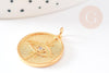 EP-Pendentif médaille ronde oeil laiton doré 18K texturé 22mm, x1 G4853