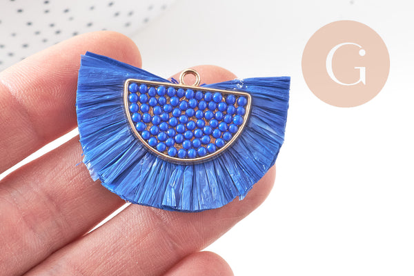 EP- Pendentif osier raphia bleu naturel 47mm, x2 (G3521)