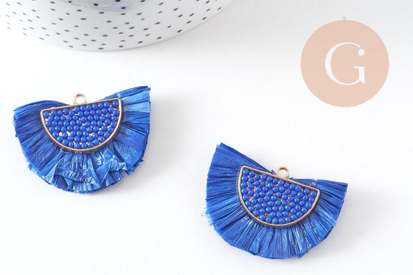 EP- Pendentif osier raphia bleu naturel 47mm, x2 (G3521)