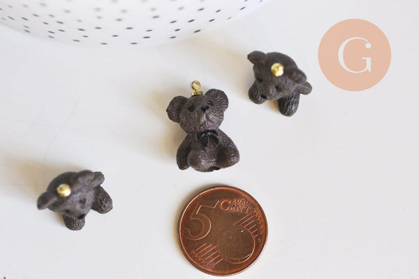 EP-Pendentif ourson laiton résine marron 21mm, x1 (G6236)