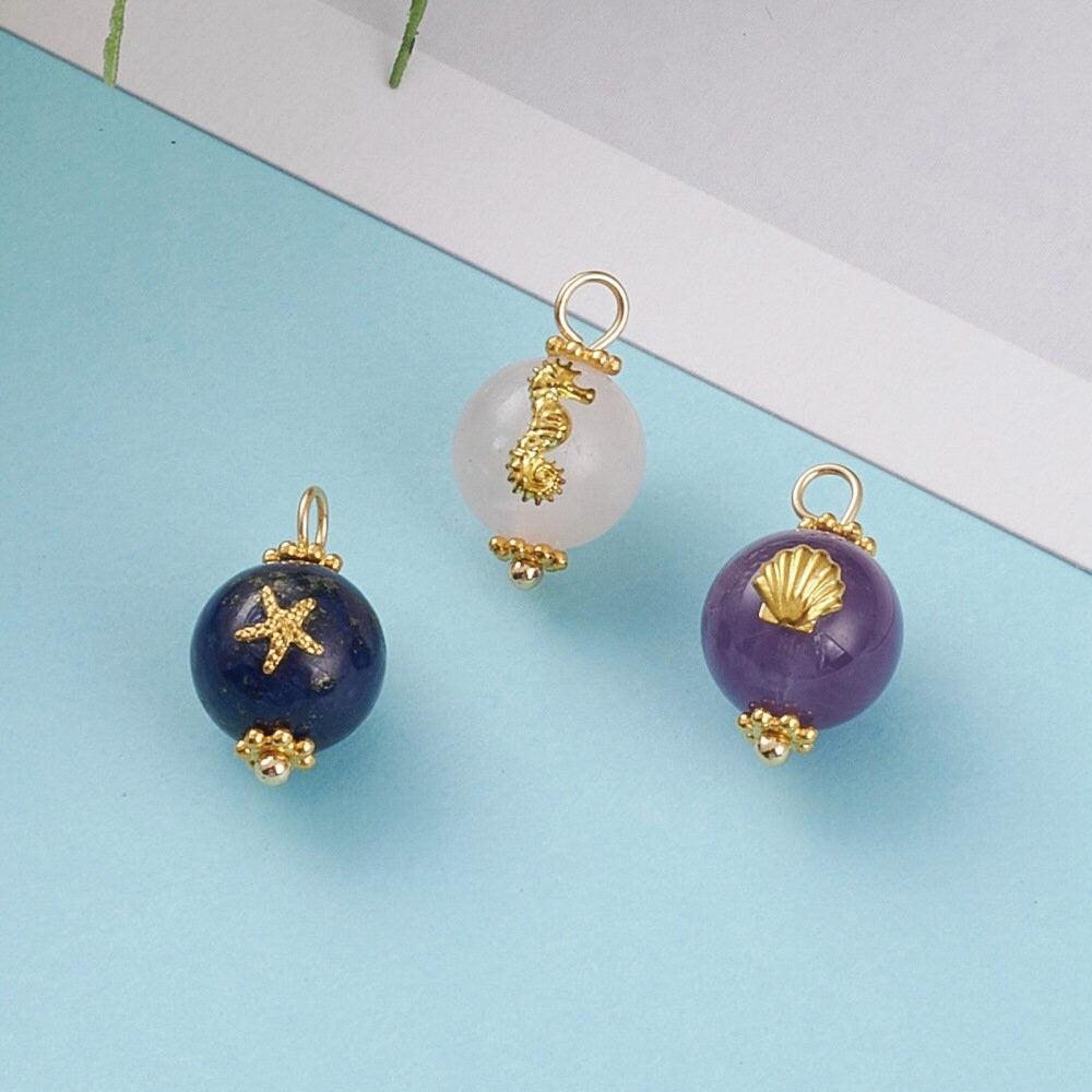 EP Pendentif ovale améthyste quartz rose lapis zamac doré 18mm,x 3 G6265