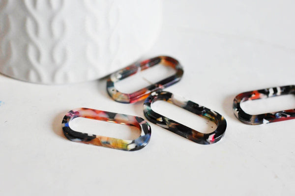 EP Pendentif ovale écaille multicolore,fourniture bijoux,perle acétate,création bijoux,perle plastique,connecteur plastique,x 2, 30mm-G727