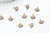 EP Pendentif petit oeil émail vert & rouge zircon doré 18K 13mm, x1 G5018