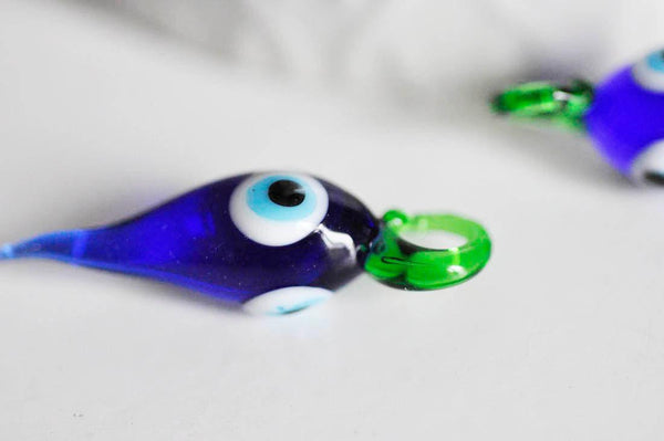 EP Pendentif piment bleu verre oeil, perle verre tchèque,perles verre,pendentif verre,pendentif chance,25mm, Unité, G1988