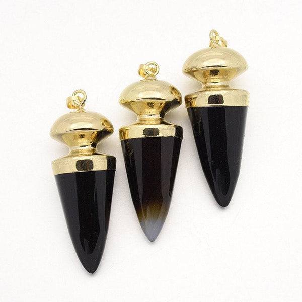 EP Pendentif pointe agate noire,fournitures créatives, pendentif pierre, support doré, création bijoux, pierre naturelle, 56mm