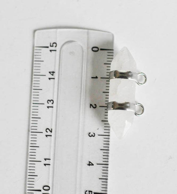 EP Pendentif pointe cristal argent double, pendentif pierre, support argenté, création bijoux, pierre naturelle, 32mm-G2303