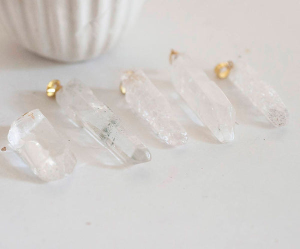 EP Pendentif pointe cristal craquelé transparent doré, fournitures créatives, pendentif pierre, cristal naturel, pendentif cristal,G2803