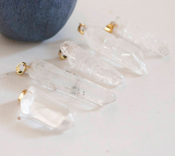 EP Pendentif pointe cristal craquelé transparent doré, fournitures créatives, pendentif pierre, cristal naturel, pendentif cristal,G2803