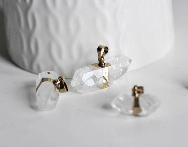 EP Pendentif pointe cristal transparent doré,fournitures créatives,pendentif, pendentif pierre,cristal naturel, pendentif cristal,20-45mm-G793