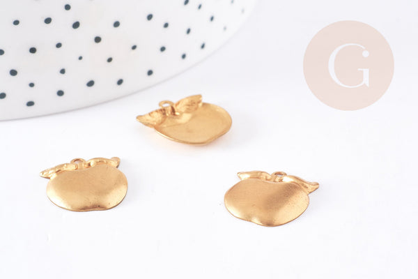 EP Pendentif pomme laiton brut 16mm, création bijoux fruits laiton brut x2 G9084