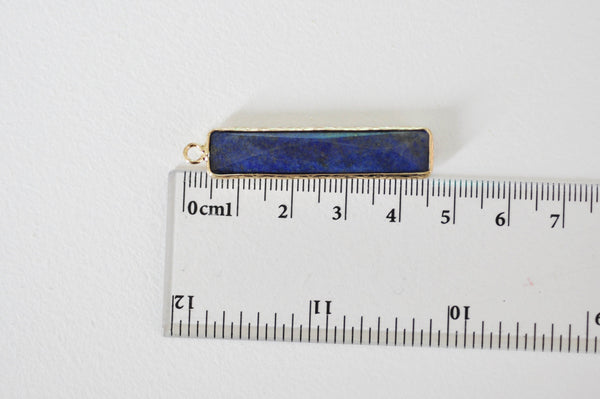EP Pendentif rectangle lapis lazuli facettes doré,pendentif lapis lazuli, pendentif pierre, création collier,lapis lazuli naturel,46.5mm-G1404