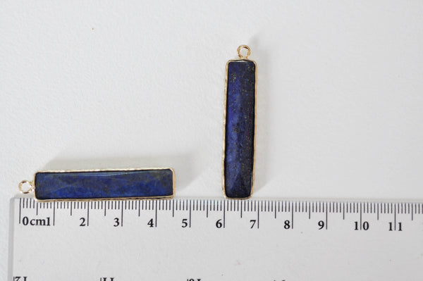 EP Pendentif rectangle lapis lazuli facettes doré,pendentif lapis lazuli, pendentif pierre, création collier,lapis lazuli naturel,46.5mm-G1404