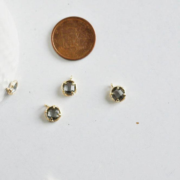 EP Pendentif rond doré 24 carats cristal gris 10mm, x1 G0968