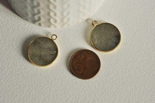 EP Pendentif rond labradorite naturelle,pendentif rond,26mm, x1 G1043