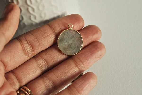 EP Pendentif rond labradorite naturelle,pendentif rond,26mm, x1 G1043