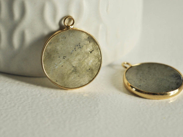 EP Pendentif rond labradorite naturelle,pendentif rond,26mm, x1 G1043