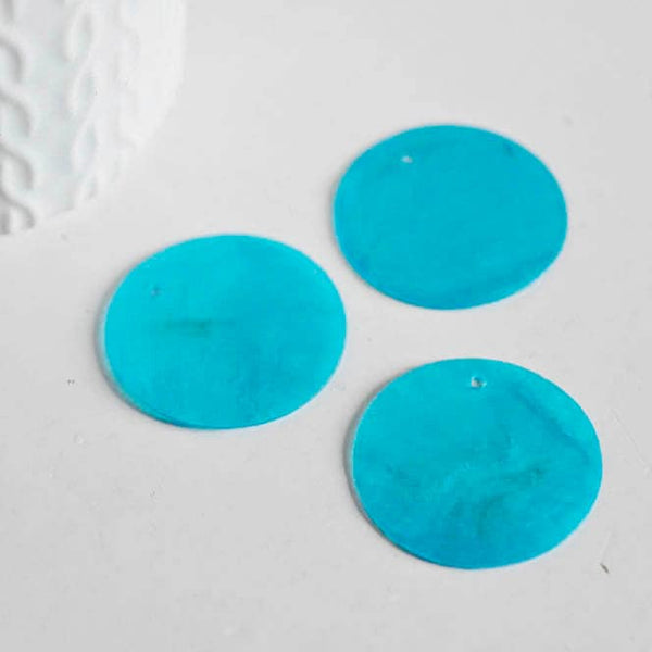 EP-Pendentif rond nacre turquoise, pendentif coquillage, coquillage bleu,création bijoux, 30mm, x1-G0720