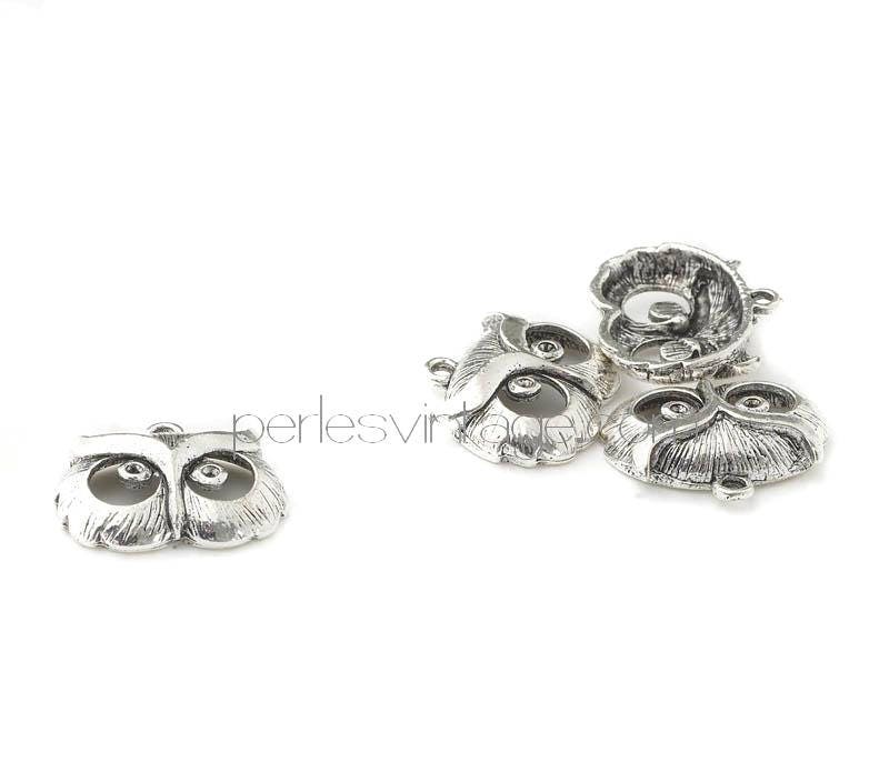 EP Pendentif tête hibou argenté,pendentif hibou, breloque argentée,argent tibétain, breloque argent, création bijoux,25mm G281